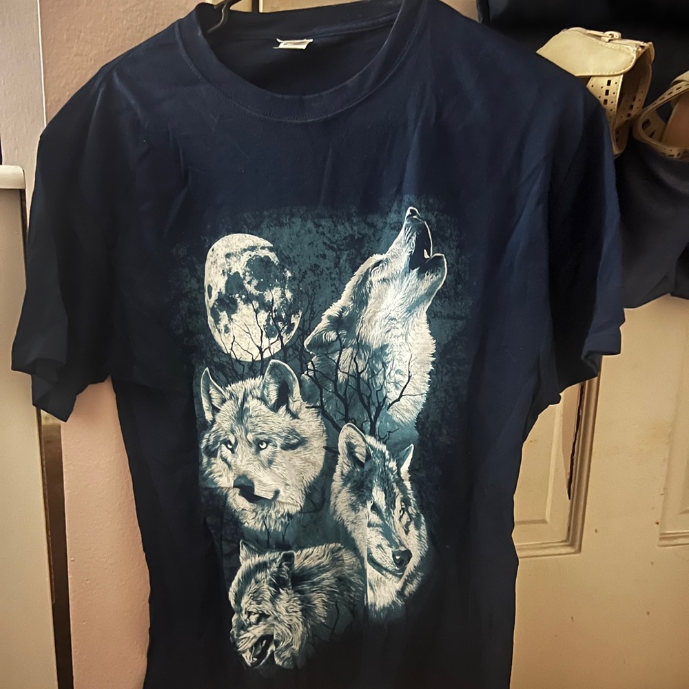 Black T-Shirt with Wolf Graphic